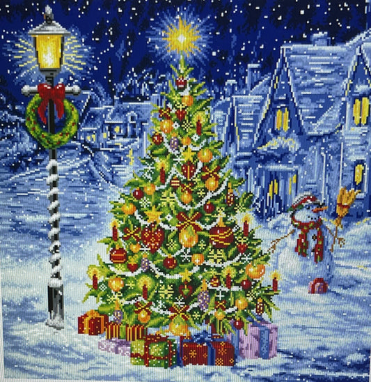 #10 Christmas Tree in town with Snowman Christmas Diamond Painting 60x60